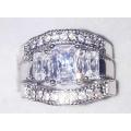 BEAUTIFUL! 1.78ct Cr.Diamond Trilogy Engagement & Wedding Ring Set- Size 6.5/N/17.0mm
