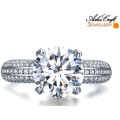 ASHA CRAFT: 4.76ct Cr.Diamond Sparkling Solitaire and Pave Accents Engagement Ring. Size 7/O/17.5mm