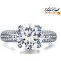 ASHA CRAFT: 4.76ct Cr.Diamond Sparkling Solitaire and Pave Accents Engagement Ring. Size 7/O/17.5mm