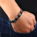 Leather and Stainless Steel Mens Bracelet - 22cm