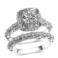 Exquisitely detailed Cr.Diamond Engagement & Wedding Ring Set. Size 6, 7, 8