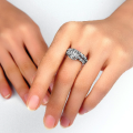 Exquisitely detailed Cr.Diamond Engagement & Wedding Ring Set. Size 6, 7, 8