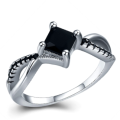 Princess Cut Black 1.20ct Cr.Diamond Engagement Ring. Size 8 | P-Q