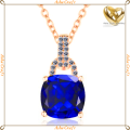 5.09ct Sapphire Blue Cushion Cut Rose Gold GP Necklace
