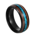 TITANIUM RING WOOD OPAL INLAY BLACK WEDDING BAND. SIZE 13 / Z1