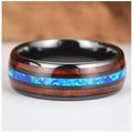 TITANIUM RING WOOD OPAL INLAY BLACK WEDDING BAND. SIZE 13 / Z1