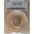 SUPER COIN : ZAR 1894 TICKEY PCGS GRADED AU58 : CV R35 000
