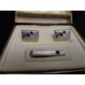 Swank Cufflinks and Tie Clip with Blue Stones in Original Box