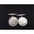 Birminghan 1899-1900 Hallmarked Silver Cufflinks made with ZAR Sixpence Coins dated 1986 and 1892