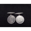 Birminghan 1899-1900 Hallmarked Silver Cufflinks made with ZAR Sixpence Coins dated 1986 and 1892