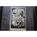 Gregoire Boonzaier 1909 - 2005  Old Man With Hat Linocut - Signed in Pencil