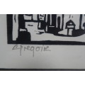 Gregoire Boonzaier 1909 - 2005  - Bo-Kaap Linocut Signed in Pencil in Beautiful Frame