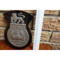 Stunning South Africain Navy Ships Plaque - Saldanha - Pewter and Glass mounted on Wood