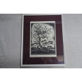 Gregoire Boonzaier 1909 - 2005  - 'Tree with Highveld' - Linocut-Signed in Pencil 1978