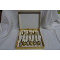 Exquisite Vintage Set of Six Eetrite 24 Carat Gold Plated Stainless Steel Teaspoons in Box.