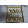Exquisite Vintage Set of Six Eetrite 24 Carat Gold Plated Stainless Steel Teaspoons in Box.