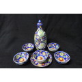 Beautiful Handpainted Japanese Pottery Set Small Jar With Lid, Five Small Bowls and One Small Saucer
