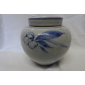 Lovely Vintage Chinese Handpainted Ceramic Blue and Light Grey Lidded Ginger Jar H: 17 cm