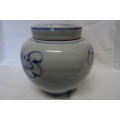 Lovely Vintage Chinese Handpainted Ceramic Blue and Light Grey Lidded Ginger Jar H: 17 cm