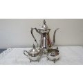 Stunning Viners International Silver Plate Tea Pot, Lidded Sugar Bowl and Creamer Set