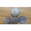 Three 1963 Silver Five Cent and One 1963 Silver Ten Cent Union of South Africa Coins 14.1g