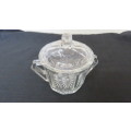 Vintage Clear Glass Double Handled Sugar Jar with Lid Art Deco Style H: 8cm