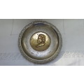 Small Vintage Decorative Silver Metal Wall Plate With Profile of Mozart in Brass D: 18 cm