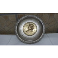 Small Vintage Decorative Silver Metal Wall Plate With Profile of Mozart in Brass D: 18 cm