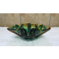 Beautiful Vintage Murano Green/Turquoise/Amber Glass Ashtray 17 x 16 cm H: 6 cm