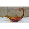 Lovely Vintage Murano-Like Amber/Red Glass Centrepiece  28 x 14,5 cm