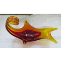 Lovely Vintage Murano-Like Amber/Red Glass Centrepiece  28 x 14,5 cm