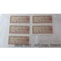 Five Republic of South Africa One Rand Notes in Sequence TW de Jongh (B327) BIDDING PER NOTE