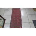 Stunning Turkaman Geometric Pattern Long Red Rug 138 x 59.5 cm