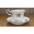 Gorgeous Vintage Royal Albert Bone China Blue Roses Teacup and Saucer Un-Named Pattern