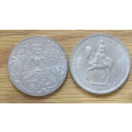 Great Britain 1953 5 Shillings Coronation/1977 25 Pence Silver Jubilee Commemorative Coins