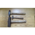 Collection of Three Vintage Hammers With Wooden Handles SOLD AS IS Details in Description.