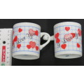 Lovely Vintage Set of Two `I Love You` Porcelain Mugs Handles Interlink Made in Japan H: 6,3 cm