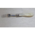 Hallmarked Henry Adcock Birmingham 1856-57 Silver Fork With Pearlised Handle 36 g