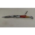 Superb Vintage `Laguiole` 440 Folding Knife With Corkscrew and Two Tone Wood Handle L: 22 cm