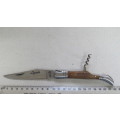 Fantastic Vintage `Laguiole` 440 Folding Knife With Corkscrew and Wood Handle L: 22 cm