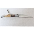 Fantastic Vintage `Laguiole` Folding Knife With Corkscrew and Two Tone Wood Handle L: 20 cm