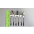 Stunning Vintage Set of Seven Chromium Plate on Nickel Silver Cake Forks in Presentation Case