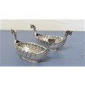 Two Lovely Vintage Norwegian .830 Silver Viking Boat Salt Pots Clear Glass Liners 45 x 90 mm 25 g