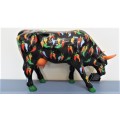 Superb Vintage CowParade Boston 2006 `Chillies Con Carne` Large Hand Painted Ceramic Cow H: 20 cm
