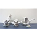 Stunning Vintage Hand Made Lladro Three Geese Porcelain Figurines See Description