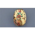 Stunning Vintage Wooden Egg With Hand Painted Eastern Figures/Floral Decoration 67 x 45 mm