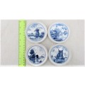Four Lovely Vintage Blue And White Ceramic Coasters D: 87 mm
