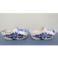 Two Fabulous Vintage Elweco Hand Painted Delft Blue Dutch Clog Ashtrays 135 x 55 mm