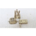 Three Small Vintage Gold Metal Charm Trinkets - Toaster, Rattle And Fireside Companion Set