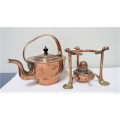 Unbranded Antique Copper & Brass Spirit Kettle On Stand With Burner 27,5 x 15 cm SOLD AS IS